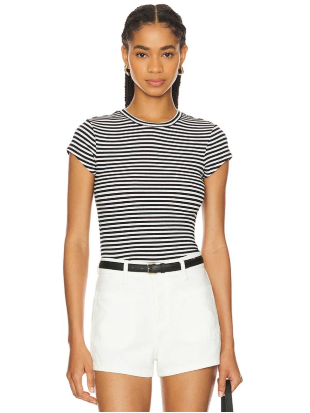 Lovers and Friends Morgan Striped Short Sleeve Tee, Size Small Black and White